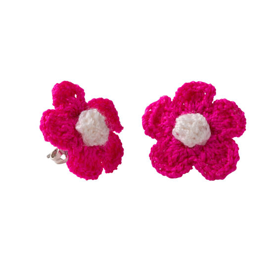 Pink crochet flower stud earrings